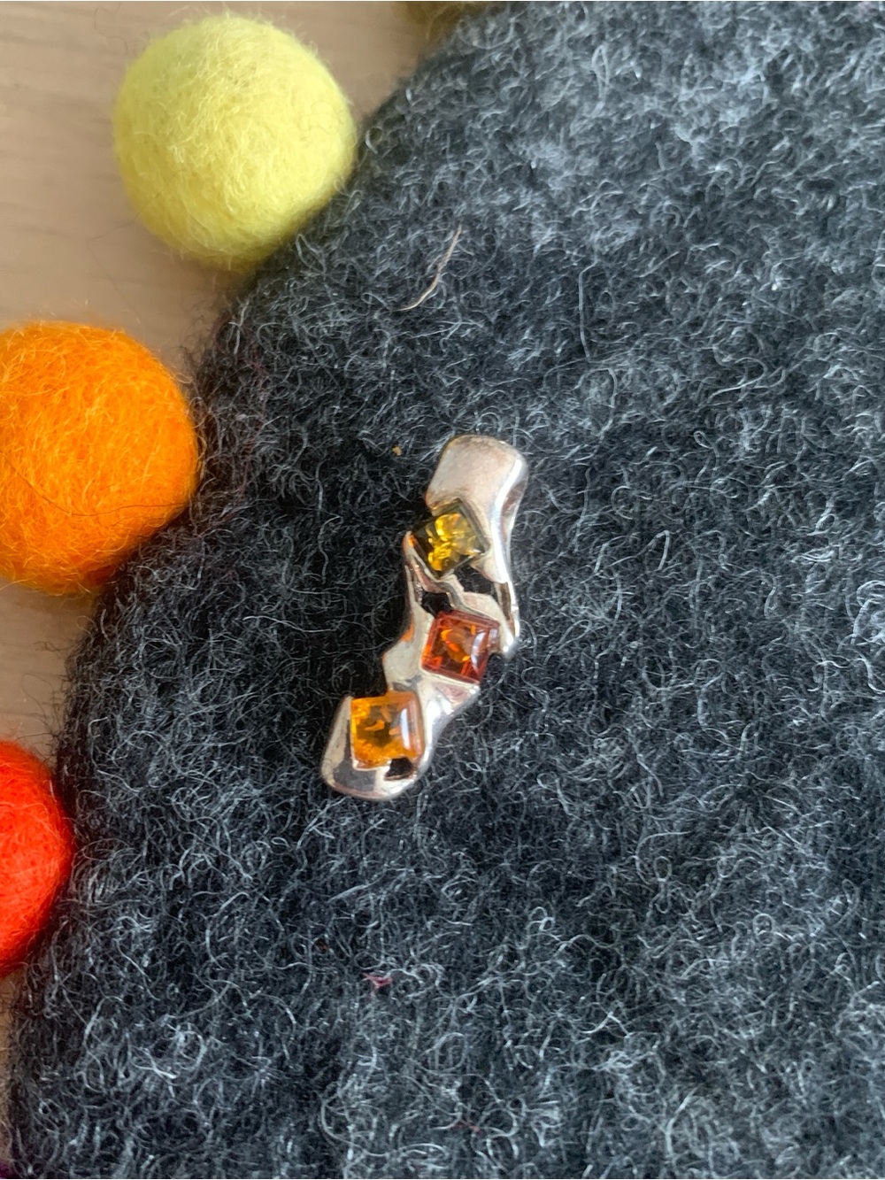 Sterling Silver Pendant with Amber & Citrine Stones - Yellow/Orange